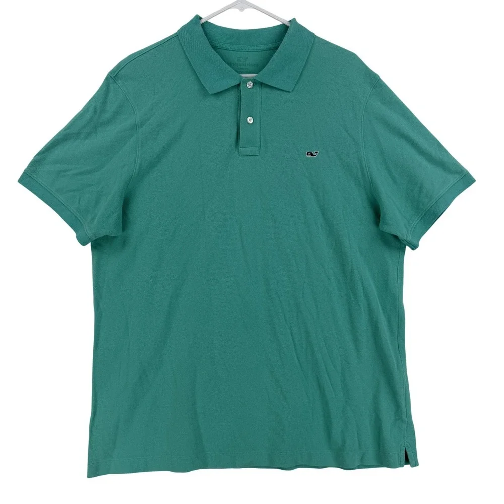 Vineyard Vines Polo Shirt Mens Large‎ Green Cotton Pique Whale Logo Casual Knit